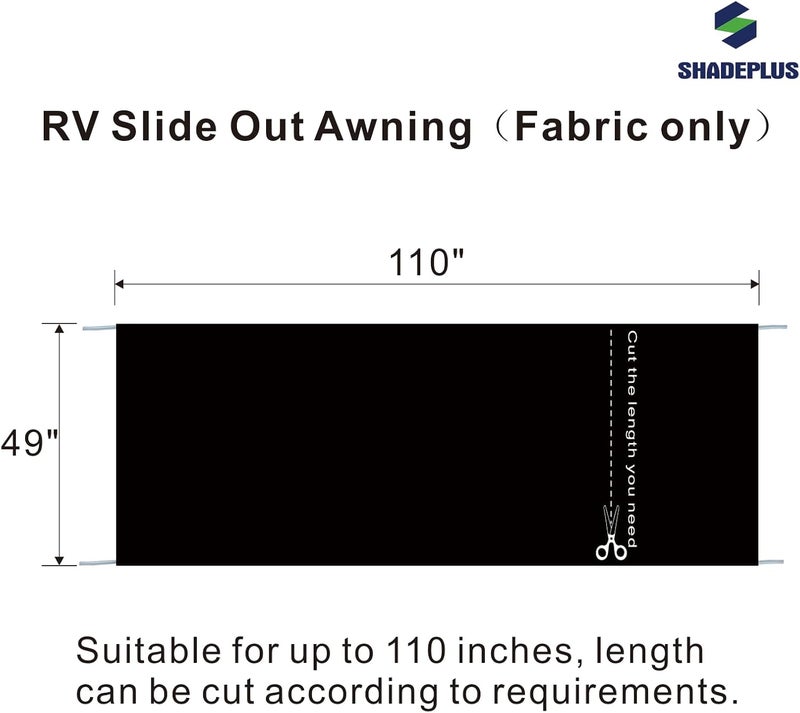 SHADEPLUS RV Slide Out Awning Fabric Replacement RV Slide Topper Universal Slide Topper Awning Fabric Replacement for 5th Wheel RVs, Travel Trailers and Motorhomes (49" x 110", Black Fabric Only) - Image 2